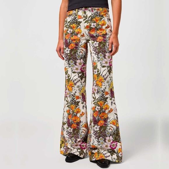 Wrangler Wanderer x Free People Mid Rise Floral Retro Festival Boho Flare Sz 26 - Picture 1 of 16